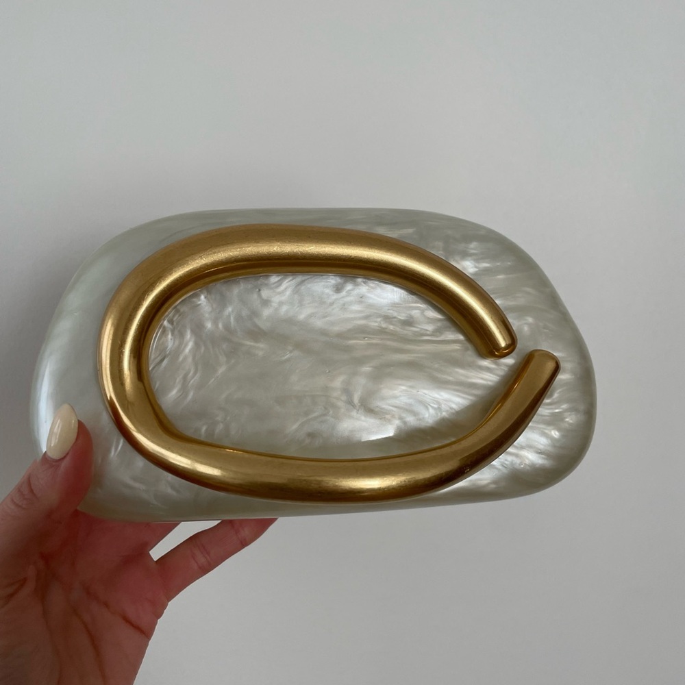 Amazon Pearlized White Clutch with Gold Accent